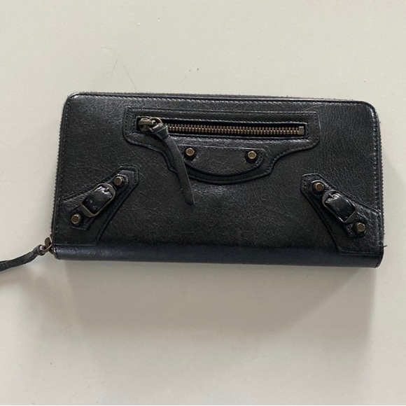 Balenciaga Continental Leather Wallet City Long Wallet in Black Noir - Picture 2 of 11
